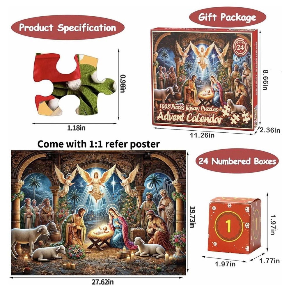 Advent Calendar 2025 Jigsaw Puzzles, 1008 Pieces Nativity Puzzles Countdown Cale - Picture 4 of 10